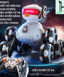 Đồ Chơi Chó Robot, khủng long robot Điều Khiển Từ Xa 8 Bánh Xoay 360 Độ Có Đèn, chạy drift, Tạo Khói Bằng Hơi Nước, Vượt Mọi Địa Hình T30